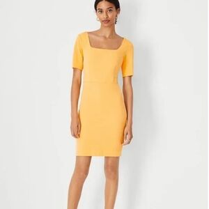 Ann Taylor Yellow Square Neck Sheath‎ Dress Size 6 Knee Length